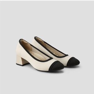 Vivaia Round Toe Chunky Heels (Julie Pro) in Beige and Black, Size 39.5